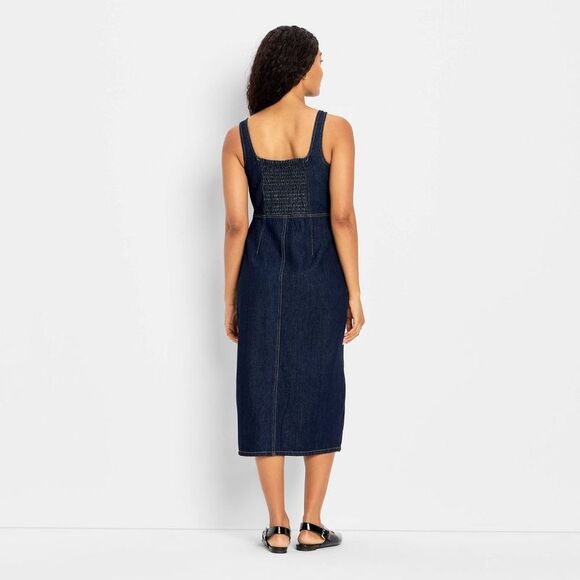 Future Collective - Women's 90's Denim Midi A-Line Dress - Future Coll Dark Wash - Picture 2 of 3